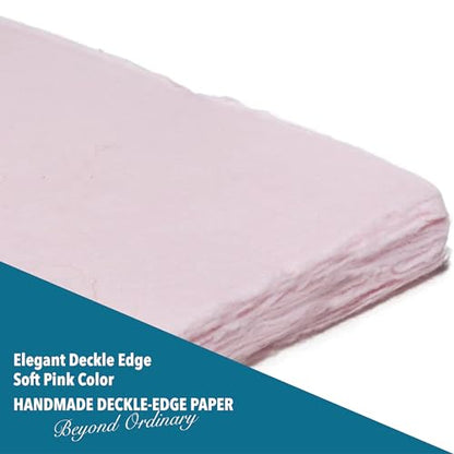 Wanderings A5 Handmade Deckled Edge Cotton Paper - Cold Pressed Texture - Paint, Watercolor, Writing, Printer - Cards, Invitations, Menus, Arts and Crafts. 50 Pack Pink 150 GSM - 5.8" x 8.3" - color: Pink, size: A5