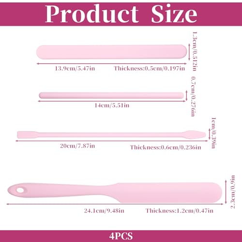 4 PCS Non-Stick Wax Spatulas Set, Silicone Wax Applicator Different Sizes Scrapers Reusable Silicone Stirring Stick For Home Salon Body Use (Pink) - color: Pink