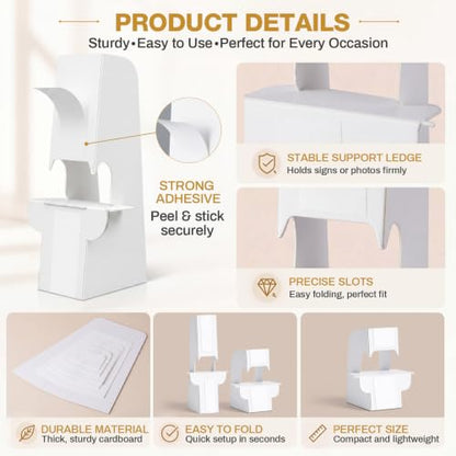 30 Pack Cardboard Easel Stand 5" & 3" Self Adhesive Cardboard Easel Back Display Stand for Table Top Photo Picture Poster Foam Board Painting Canvas Art Craft Retail Wedding Sign Holder - size: 3" & 5"