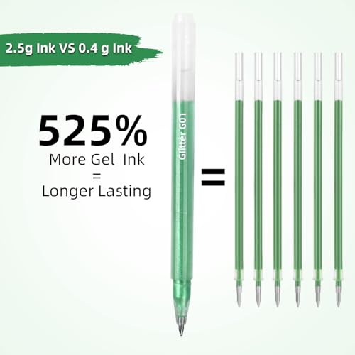 12 Green Glitter Gel Pens Set, 1.0 mm Fine Point for Black Paper & White Paper, Large Capacity Pens for Journaling, Adult Coloring Books, Drawing, Note Taking, Highlighting - color: green