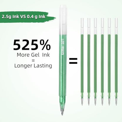 12 Green Glitter Gel Pens Set, 1.0 mm Fine Point for Black Paper & White Paper, Large Capacity Pens for Journaling, Adult Coloring Books, Drawing, Note Taking, Highlighting - color: green