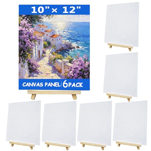 12 Pcs Canvas and Easel Set 10''x12'' Small Blank Canvas Boards with Pine Wood Easels - Beginner Sip Painting Kit for Acrylic Oil Watercolor &Crafts - Ideal for Tabletop Display and Adults Party - size: 10''×12''