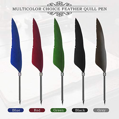 GCCL Quill Pen and Ink Set, Antique Feather Dip Calligraphy Pen Set, including Feather Pen, 5 Replacement Nibs, Pen Nib Base, Notebook, Ink, Gift Box, Best Gifts for Men Dad (Grey) - color: Grey