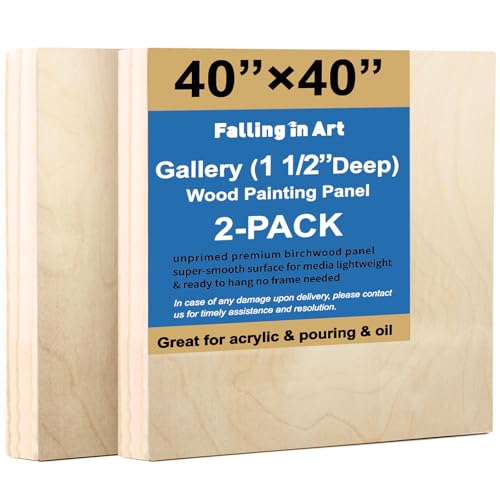 2 Pack 40x40'' Unfinished Gallery Birch Wood Canvas Panels | 1 1/2’’ Deep Wood Canvas, Cradle Boards for Painting, Pouring, Burning, Crafts, Epoxy Resin, Laser Engraving Cutting - size: 40*40 2 Pack