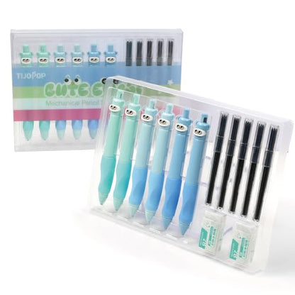 Mechanical Pencils 2.0mm Ergonomic Grip 6Pack with 25 Leads & 2 Erasers | Mechanical Pencil Set for School Supplies Student Writing, Drafting Drawing Sketching, Cute Stationery Kit
