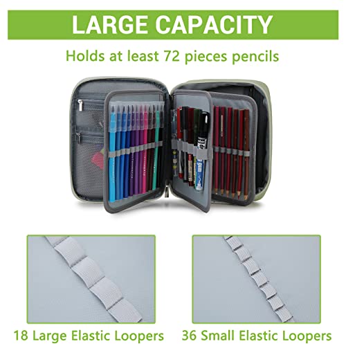 VX VONXURY Large Pencil Case, 54-Slot Colored Pen Pouch 2 Removable Sleeves - color: Light Green