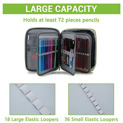 VX VONXURY Large Pencil Case, 54-Slot Colored Pen Pouch 2 Removable Sleeves - color: Light Green