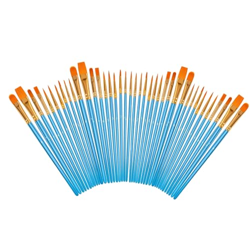 Soucolor 40-Pc Paint Brushes, Round Tip, Acrylic Oil Watercolor, Blue | 40pcs, 10 sizes, soft nylon bristles, nickel ferrules, blue wood handles — ideal for acrylic, oil, face, nail & rock art. - color: Blue, size: 40-Pack