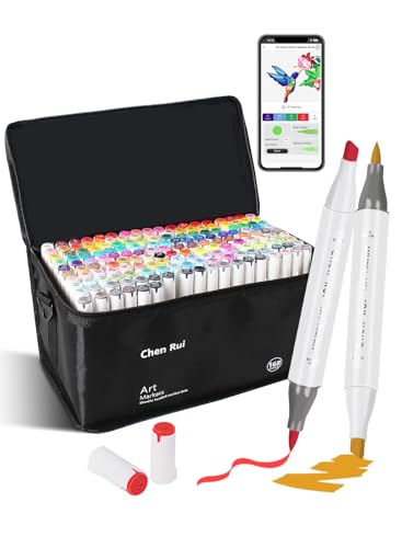168 Colors Alcohol Markers Brush and Chisel Tip with APP Chen Rui Markers | Dual Tips | Alcohol-Based | Blendable | Non Toxic | No Bleeding | for Artist Adults Coloring Drawing Illustration Sketching - color: 168 Colors