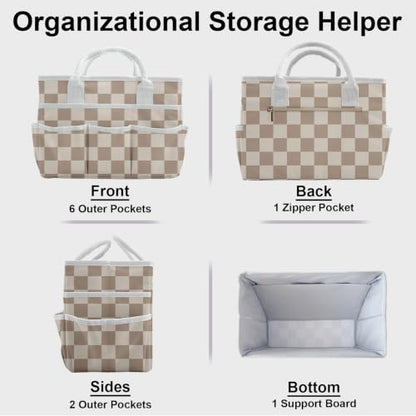 Cupohus Art Organizer Craft Storage Tote Bag with Handles Checkered - color: Checkered