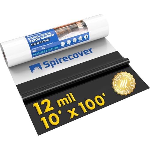 Crawl Space Vapor Barrier, 12 Mil 10x100' Black/White Panda Film | Thick Plastic Sheeting, Plastic Drop Cloth Covering for Crawlspace Encapsulation, Suitable for Commercial and Residential Use - size: 12mil 10'x100'