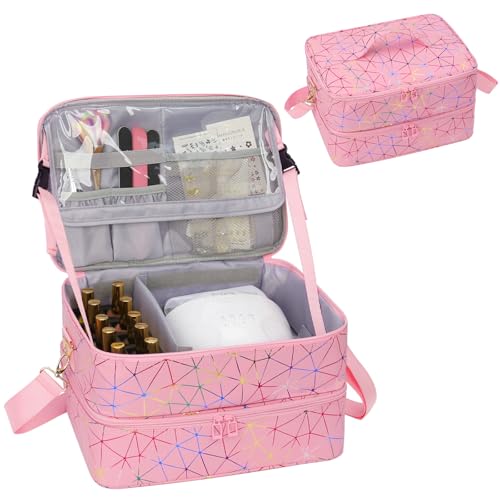 Nail Polish Organizer Bag Holds 50+ Bottles (15ml/0.5 fl.oz) &UV Nail Lamp - color: 04-Pink, size: 50 Bottles