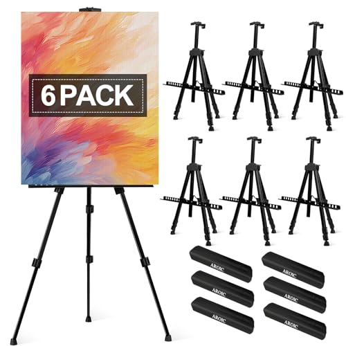 AROIC 6 Pack Painting Display Easel Stand Portable Adjustable | Metal Tripod Artist Canvases Height from 20 to 66 In Extra for Table-Top/Floor, Draw and Display, Black with 6 Storage Bag - style: 6P
