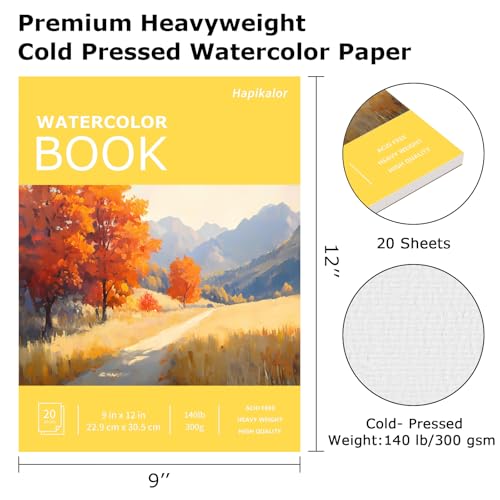 Hapikalor 9"x12" Watercolor Paper, 140lb/300gsm Water Color Paper, Yellow | Artist Painting Drawing Paper Book, Art Supplies for Adults Kids, Watercolors, Watercolor Paint Set, Sketchbook, Journal - color: Yellow, size: 9" x 12" Pad