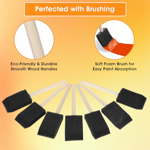 8 PCS Sponge Brushes for Painting, 1.6 Inch Foam Paint Brushes with Wood Handle for Painting, Craft, Staining, Varnish, Touch up on Wood, Canvas