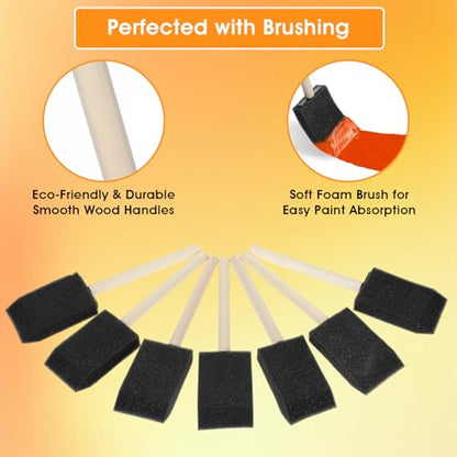 8 PCS Sponge Brushes for Painting, 1.6 Inch Foam Paint Brushes with Wood Handle for Painting, Craft, Staining, Varnish, Touch up on Wood, Canvas