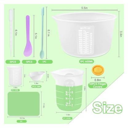 Silicone Measuring Cups Kit for Resin, Epoxy Supplies Set with 600ml, 250ml & 100ml Silicone Cups, Reusable Resin Supplies Cups with Silicone Mat, Stir Sticks, Mixing Cups for Molds Arts, Crafts - size: 600ML+250ML+100ML