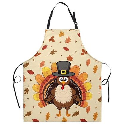 Thanksgiving Aprons for Women Men Turkey Apron with Adjustable Neck Strap Kitchen Chef Grilling Unisex Apron with Pockets for Cooking, Barbecue, Crafting, Sewing - color: Turkey-beige