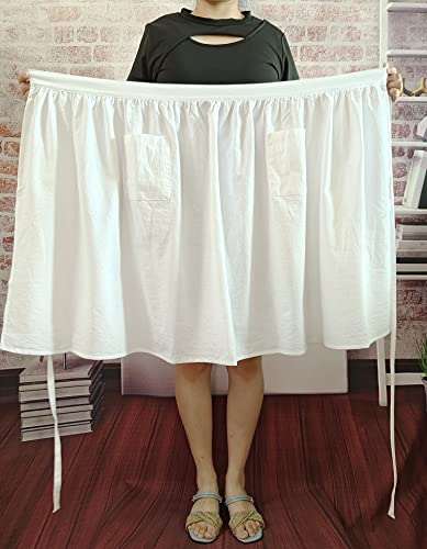 Unisex Chef Aprons White Retro Cotton Maid Short 2 Pockets Waist Waiter Waitress Half Apron - color: Cotton White