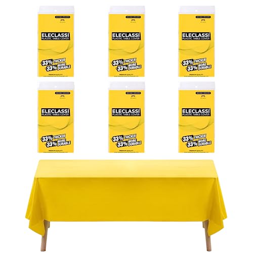 Eleclassi Yellow 6 Pack Premium Disposable Plastic Tablecloth 54 x 108 in - Plastic Table Cloth Disposable Tablecloth for Rectangle Table Up to 8 Feet - color: Yellow