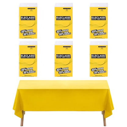 Eleclassi Yellow 6 Pack Premium Disposable Plastic Tablecloth 54 x 108 in - Plastic Table Cloth Disposable Tablecloth for Rectangle Table Up to 8 Feet - color: Yellow