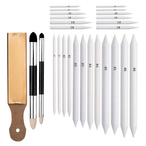 27 PCS Blending Stumps and Blending Sponge Pens with Sandpaper Pencil Sharpener, Tortillions Blending Sticks for Shading Complete, Blending Pencils for Student Artist Charcoal Sketch Drawing Tools - size: 27pcs