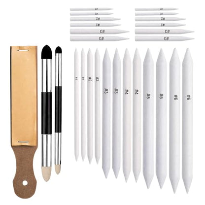27 PCS Blending Stumps and Blending Sponge Pens with Sandpaper Pencil Sharpener, Tortillions Blending Sticks for Shading Complete, Blending Pencils for Student Artist Charcoal Sketch Drawing Tools - size: 27pcs