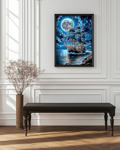 Ocean Ship Diamond Art Kits for Adults, Landscape Crafts 5D Diamond Painting Dot Kit for Adult Beginners, Beach Boat DIY Round Dots Full Drill Diamonds Paintings Art for Home Wall Decor Gifts 12X16 In - color: C12