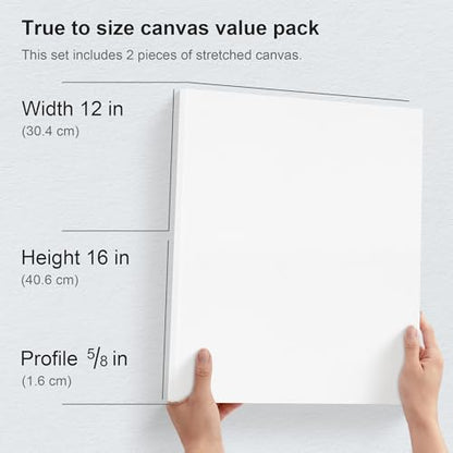 PHOENIX 12x16 Inch Pack of 2 Canvas - Stretched Canvases for Painting, 8 Oz Triple Primed 5/8 Inch Profile 100% Cotton White Blank Framed Canvas for Oil Acrylic & Pouring Art - size: 12"x16", style: Studio 2 Pack Set