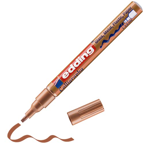 edding 753 Gloss Paint Marker Calligraphy - Copper - 1 Paint Marker - Calligraphy Nib 1-2.5 mm - for Glass, Stone, Plastic, Paper - Waterproof, Highly Opaque - Bullet journals, Hand Lettering - color: 05: 1 Pen - Copper