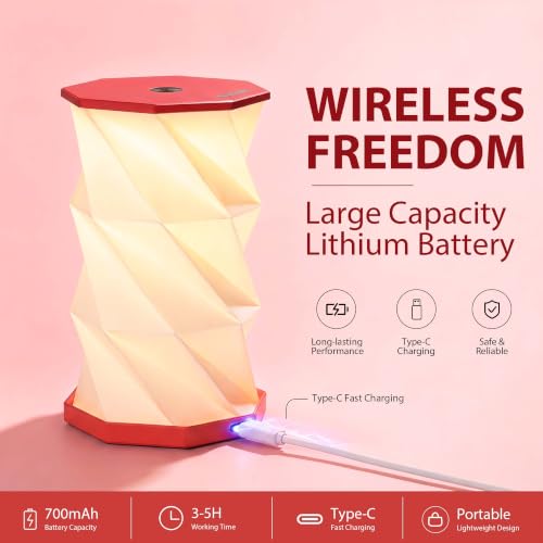 Portable Foldable Table Lamp, Japanese Gift, Paper Lantern Lights - color: Red