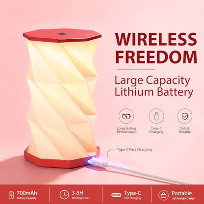 Portable Foldable Table Lamp, Japanese Gift, Paper Lantern Lights - color: Red