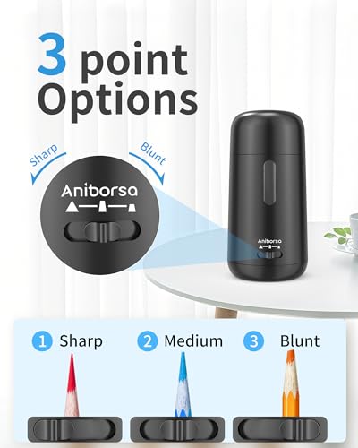 Rechargeable Electric Pencil Sharpener, Auto in & Out, Black | Adjustable Sharpness, Easy to Clean, Fast Sharpening, for 6-8mm Pencils Students, Teachers, Artist, Classroom, School, Office - color: Black
