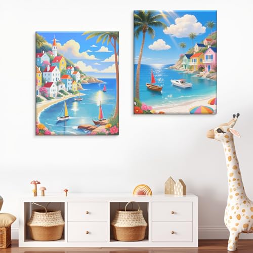 Pangoo Art 2 Pack Paint by Numbers Kit for Adults Beginner，Scenery-Cityscape Paint by Number on Canvas, 12" Wx16 L Paint by Numbers for Adults, Acrylic Adult Paint by Number for Home Decor - color: PA-Cityscape2