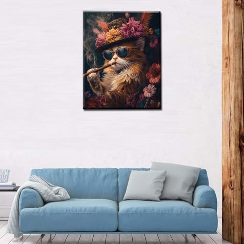Cat Smoking DIY Paint by Numbers for Adults and Kids Animals Wear Sunglasses Paint by Number Kit on Canvas for Beginners Easy Acrylic Paint DIY Home Wall Decoration Gifts 16"x20" (Frameless) - color: Hat Animal-05, size: 16''x20''(Frameless)