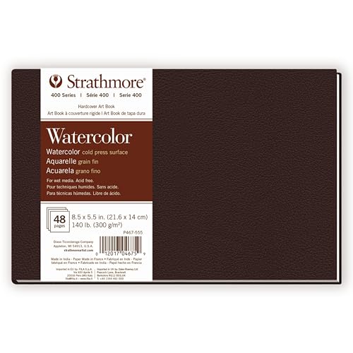 Strathmore 400 Series Watercolor Paper Art Book, Matte Brown Cover, Natural White, Hardbound, 24 Sheets, 8.5x5.5 inch - size: 8.5x5.5 inch, style: Hardbound