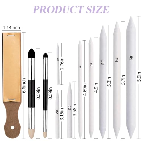 15 PCS Blending Stumps and Blending Sponge Pens with Sandpaper Pencil Sharpener, Tortillions Blending Sticks for Shading Complete, Blending Pencils for Student Artist Charcoal Sketch Drawing Tools - size: 15pcs