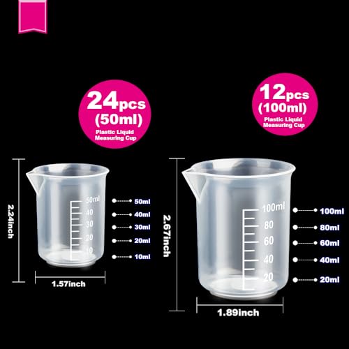 LEOBRO 36 PCS Resin Mixing Cups, 12PCS 100ML Plastic Measuring Cups for Resin, 24PCS 50ML Paint Mixing Cups, Plastic Beakers, Liquid Measuring Cups