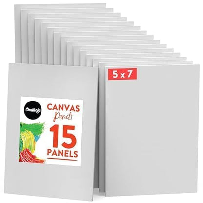 Chalkola 15 Paint Canvas Panels 5x7 inch for Acrylic Painting & Oil Art | Primed 100% Cotton Boards (15 Pack), Acid-Free Blank Canvases for Professional Artists, Hobby Painters, Kids & Beginners - size: 15 - 5"x7", style: White