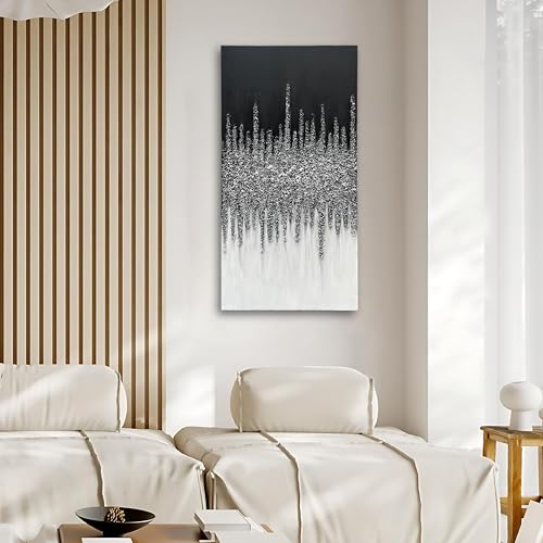 Art Hand-Painted Black and White Abstract Oil Paintings, 48x24-inch Vertical Canvas Paintings, Home and Office Wall Decoration Art - color: Yi112
