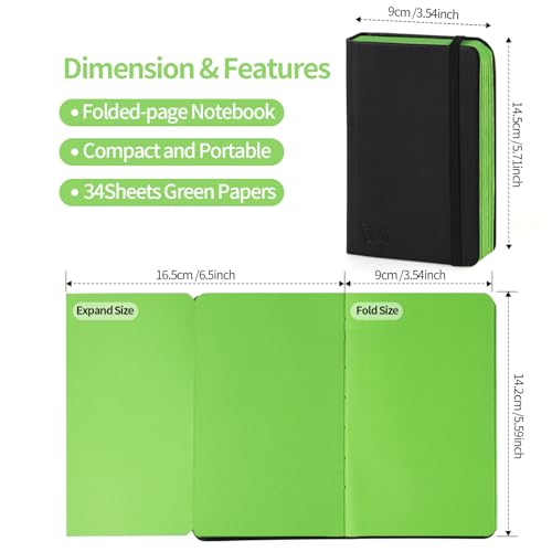 3.5x5.7 Mixed Media Sketch Pad,Folded Colored Paper Sketchbook for Drawing | 120GSM,32Sheets, Protable Hardcover Art Sketchbook for Painting, Writing, Journal.Green - color: Folded Booklet-Green