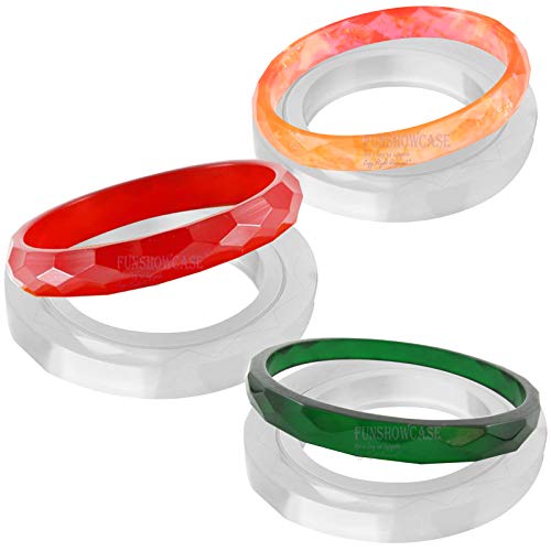 Funshowcase Assorted Size Faceted Geometric Bangle Bracelet Jewelry Silicone Mold Slim, for Polymer Clay, Crafting, Resin Epoxy 3-piece in Set - color: SLIM