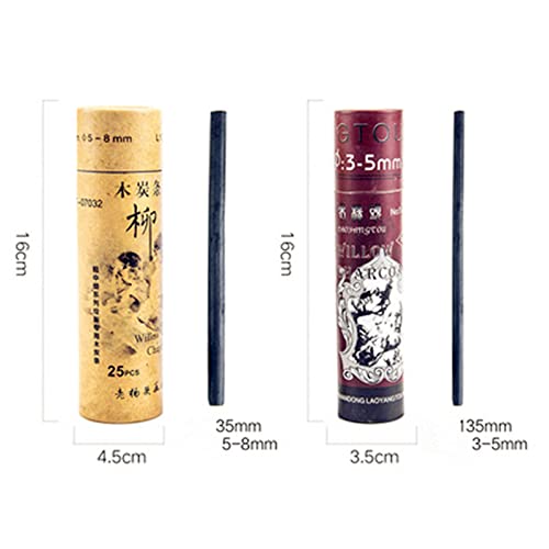 50 Pcs Willow Charcoal, Soft, Black Charcoal Sticks for Drawing, Sketching, and Fine Art, Willow Sketch Charcoal Pencils for Drawing -2 Box 3-5mm 5-8mm
