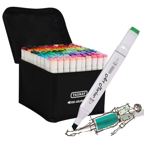 YASNAY Alcohol Markers 100 Colors Dual Tip Fine & Chisel Art Markers Set - color: 100 Colors