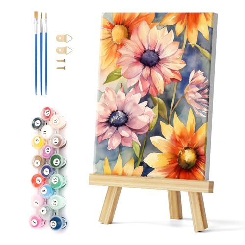 Natuyalo Sunflower Paint by Numbers Kit for Adults Framed, Flowers Paint by Number Kits with Frame, Acrylic Adult Paint by Number Kits on Canvas for Home Decor Gift 12x16 Inch - color: Color-05