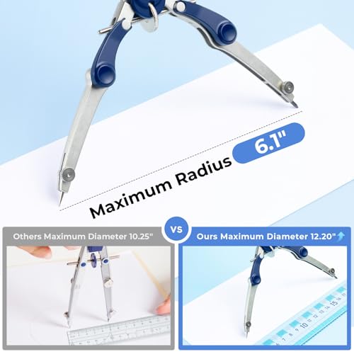 M&G Professional Metal Geometry Compass, 12.20 Inch Maximum Diameter, Lockable Distance Includes Extra Lead, Ideal for Drafting & Drawing - style: Modern