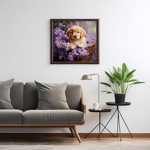 5DDIYART Dog Flowers Paint by Numbers for Adults Beginner, Paint by Number Kits on Canvas, Easy Acrylic Painting Home Wall Decor 15.7x15.7 inch - color: PB246-1