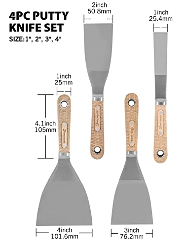 ROLLINGDOG 4PC Putty Knife Kit, 1",2",3",4" Paint Scrapers