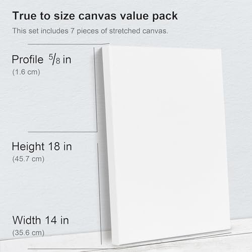 PHOENIX Large Stretched Canvas for Painting 14x18 Inch/7 Value Pack, 8 Oz Triple Primed 5/8 Inch Profile 100% Cotton White Blank Canvas, Large Framed Canvas for Oil Acrylic & Pouring Art - size: 14"x18", style: Studio Set (8 Oz.)