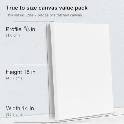 PHOENIX Large Stretched Canvas for Painting 14x18 Inch/7 Value Pack, 8 Oz Triple Primed 5/8 Inch Profile 100% Cotton White Blank Canvas, Large Framed Canvas for Oil Acrylic & Pouring Art - size: 14"x18", style: Studio Set (8 Oz.)
